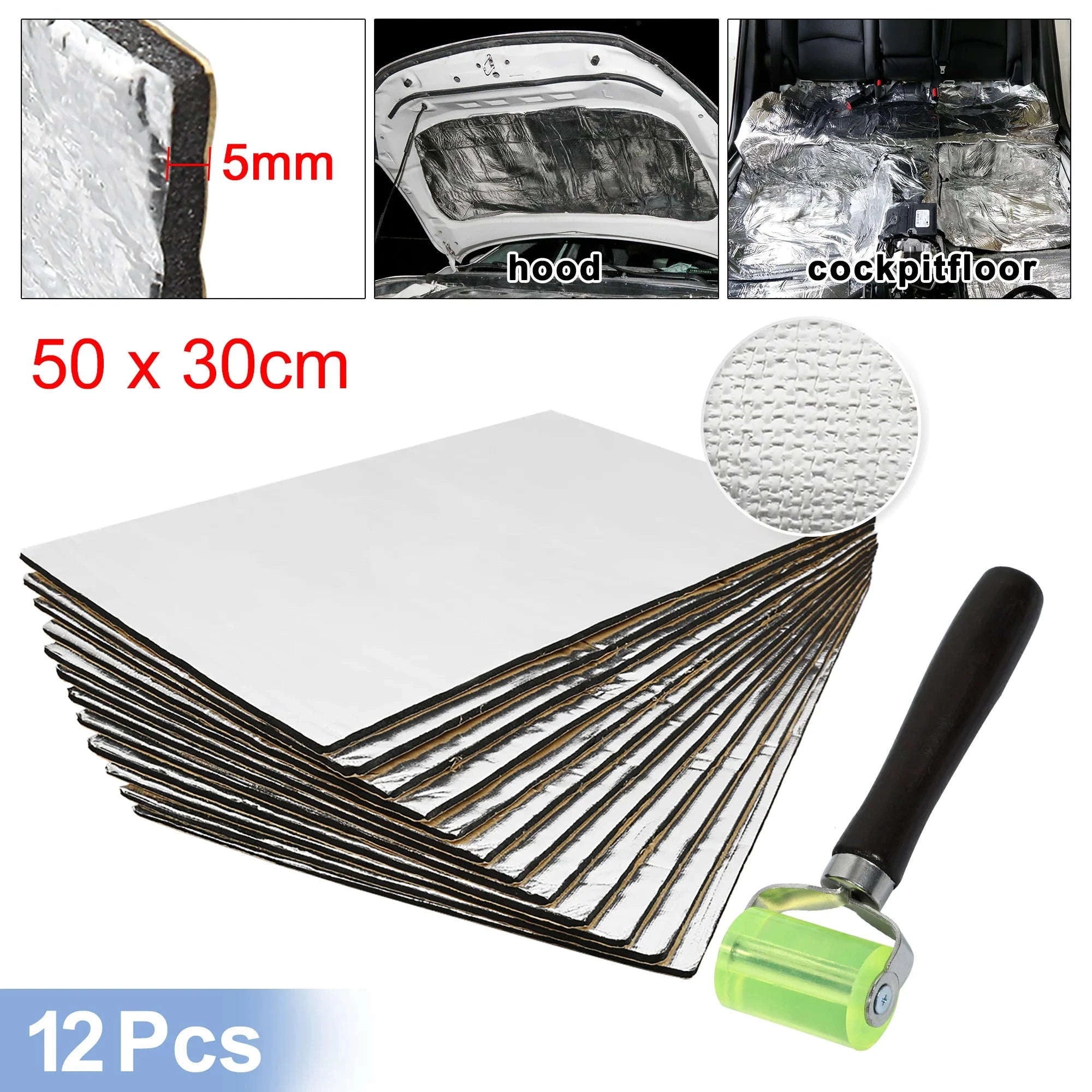 5mm Car Sound Deadener Mat Aluminum Foil Heat Shield with Roller Tool-10pcs 5mm 40x20cm / China Mainland