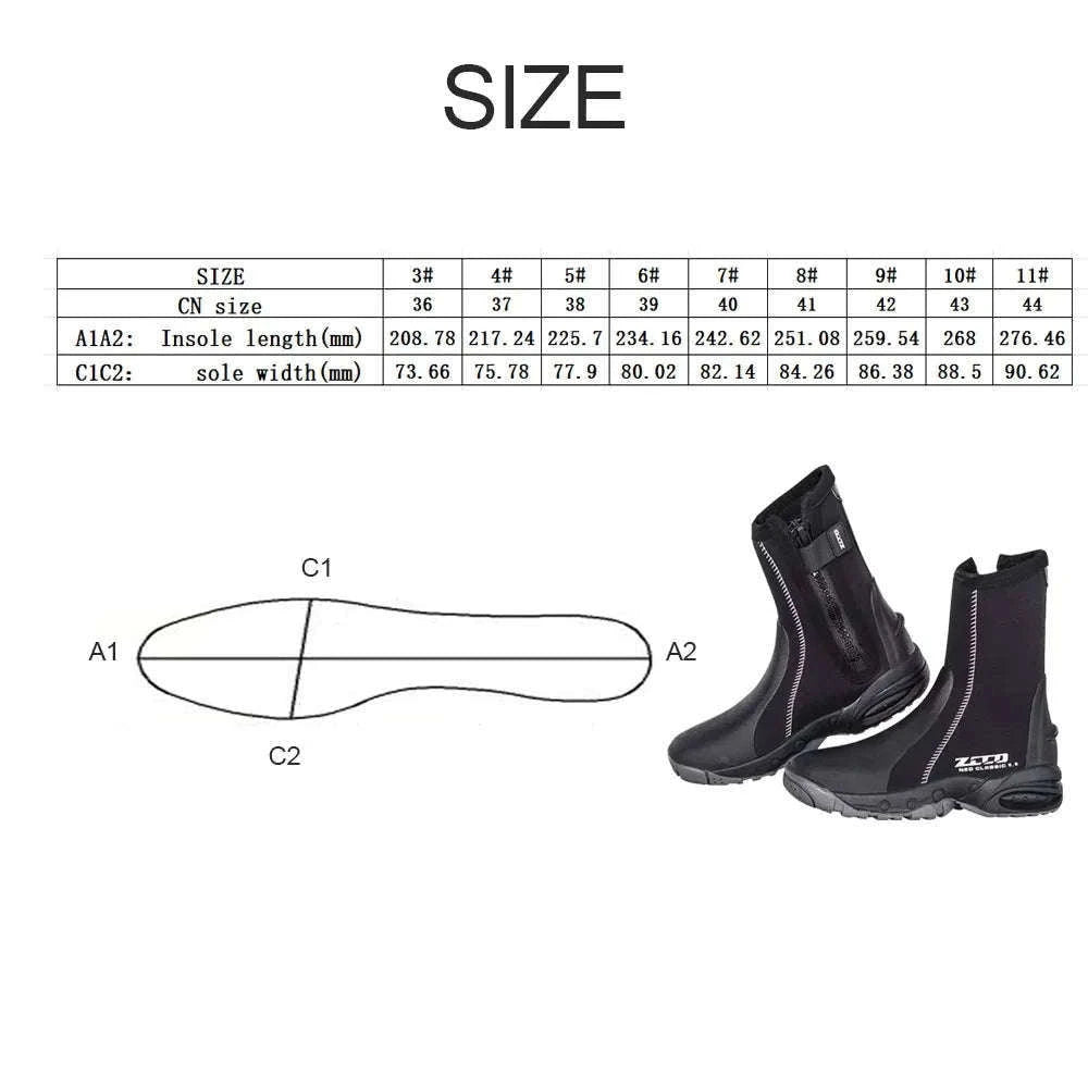 5mm Neoprene Dive Boots with Side Zipper for Water Protection-8(39-40) / BB51