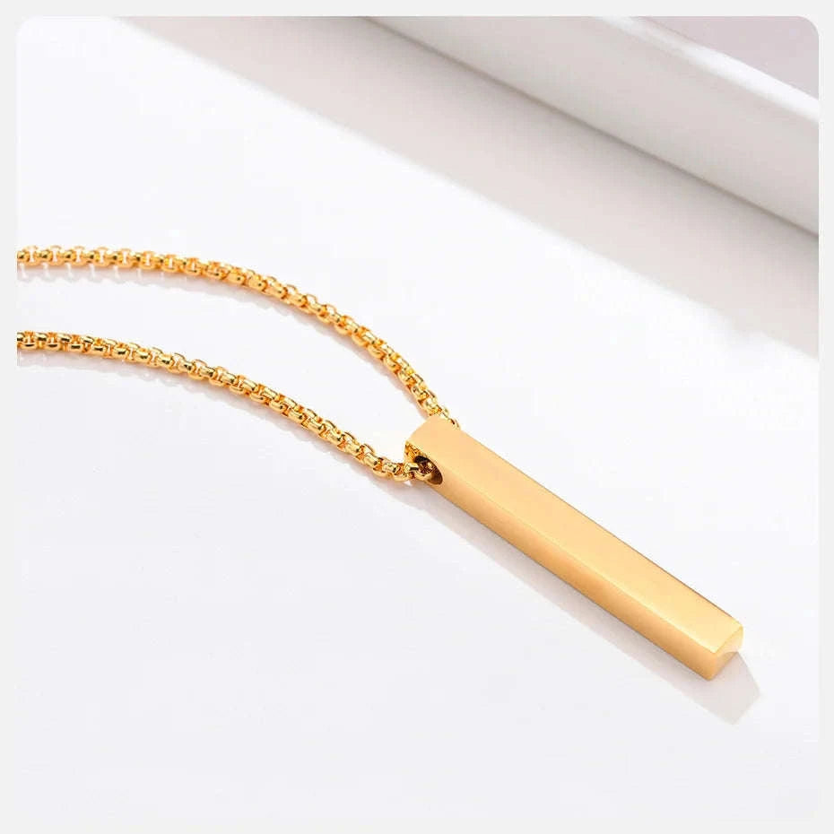 5mm Stainless Steel Pillar Necklace for Men & Women-Black