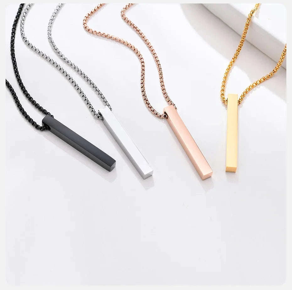 5mm Stainless Steel Pillar Necklace for Men & Women-Black
