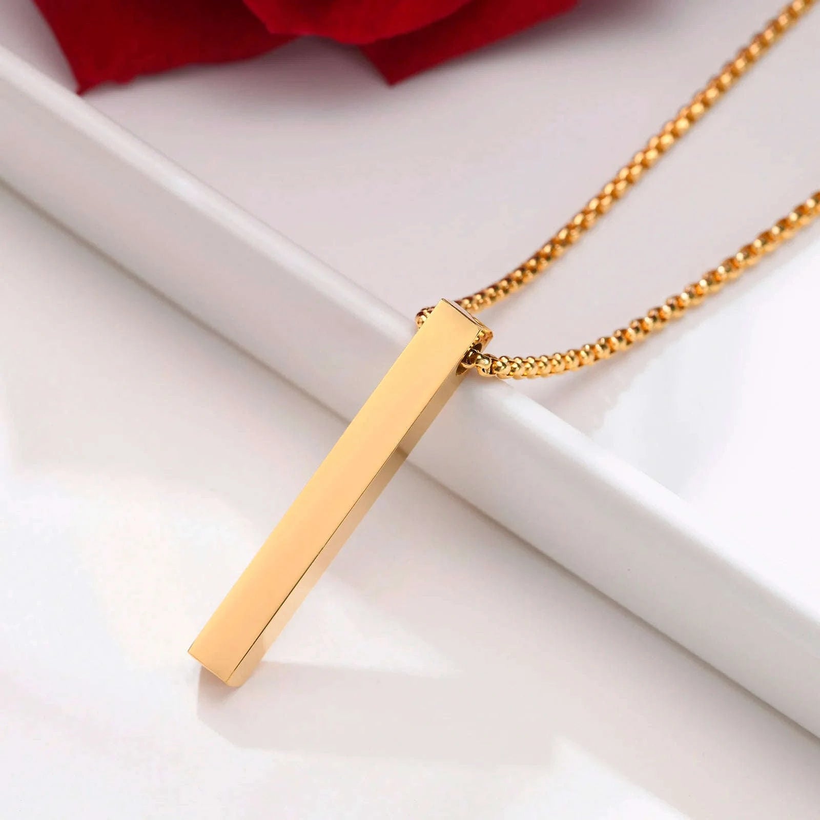 5mm Stainless Steel Pillar Necklace for Men & Women-Black