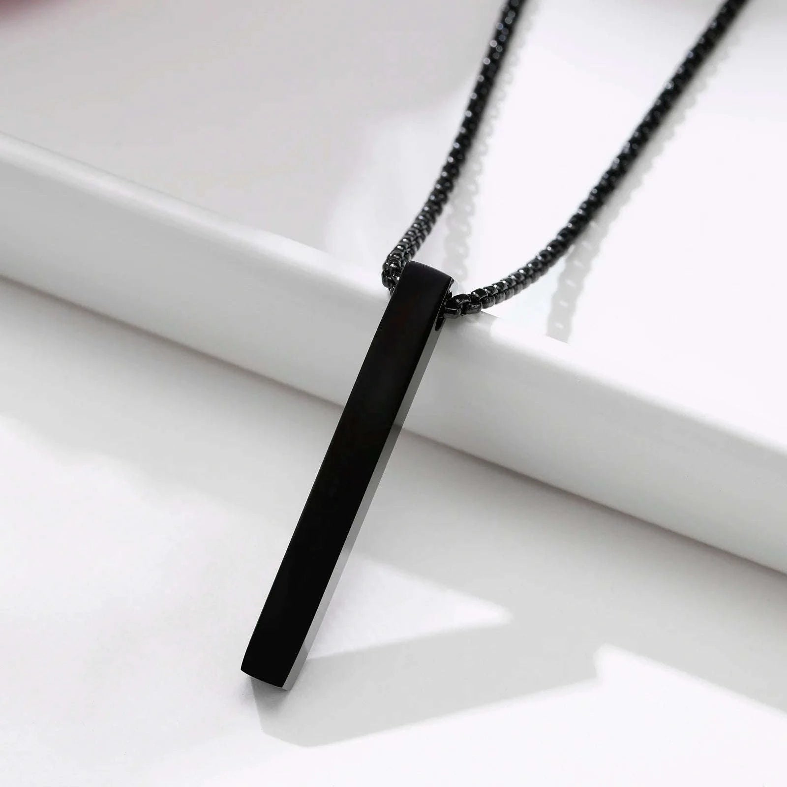 5mm Stainless Steel Pillar Necklace for Men & Women-Black
