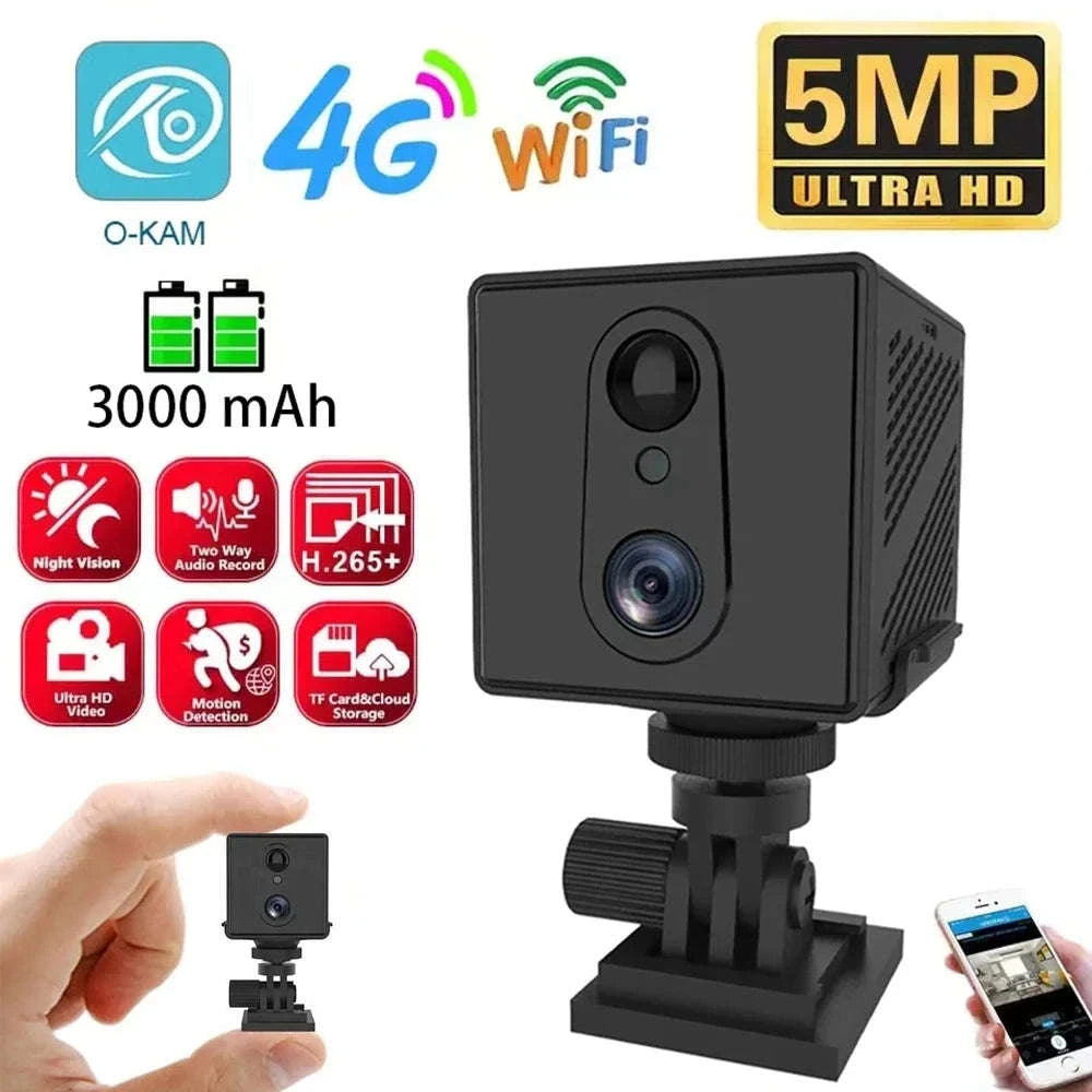 5MP 4G SIM Card Mini Camera with Night Vision and Rechargeable Battery-WiFi Add 128GB Card