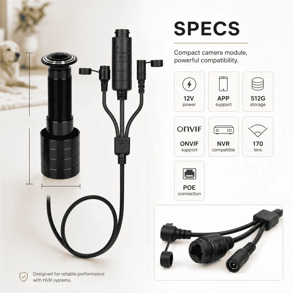 5MP Door Peephole IP Camera with 170° Wide-Angle View-DC12V