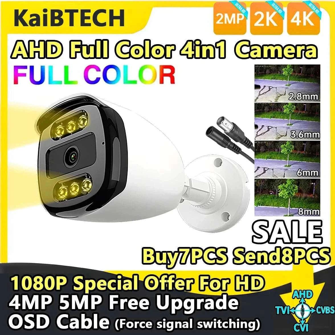 5MP Full Color Night Vision CCTV Camera IP66 Outdoor AHD-1080P NoOSDcable-PAL / 3.6mm
