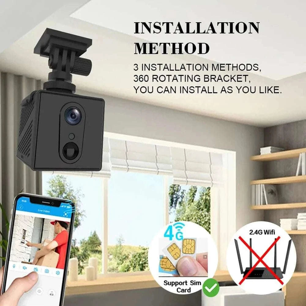 5MP Mini Security Camera with 4G/WiFi, Night Vision & Motion Detection-WiFi  Add 64G Card