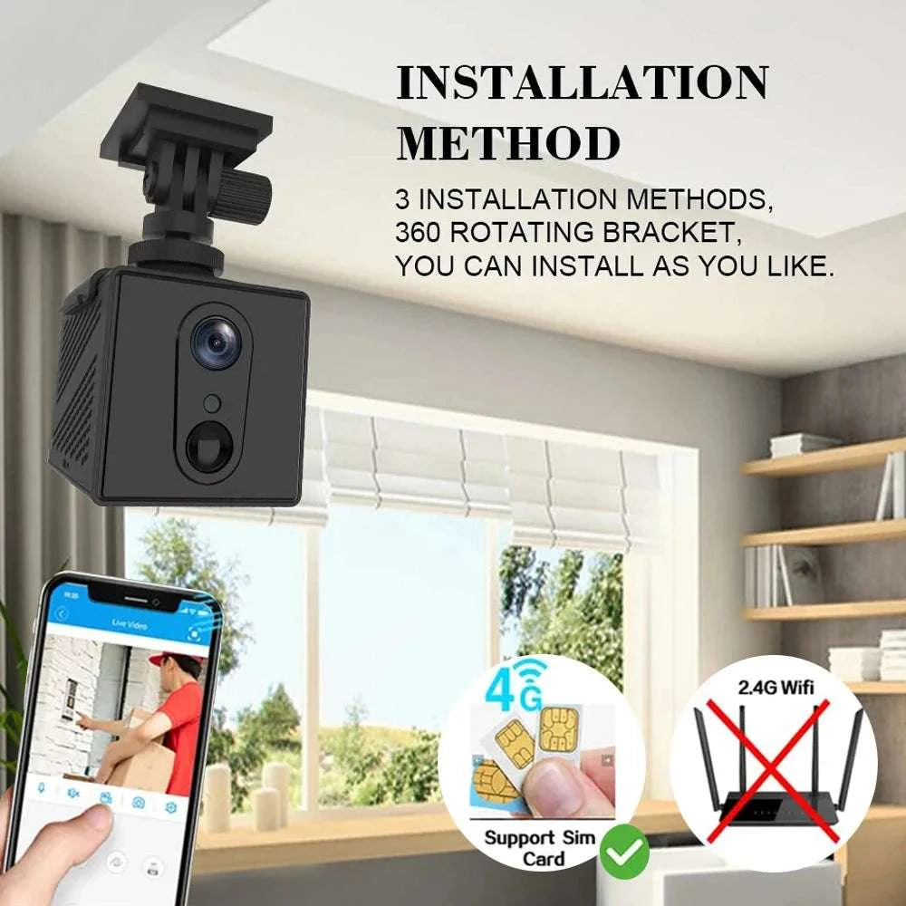 5MP Mini Security Camera with 4G/WiFi, Night Vision & Motion Detection-WiFi  Add 64G Card