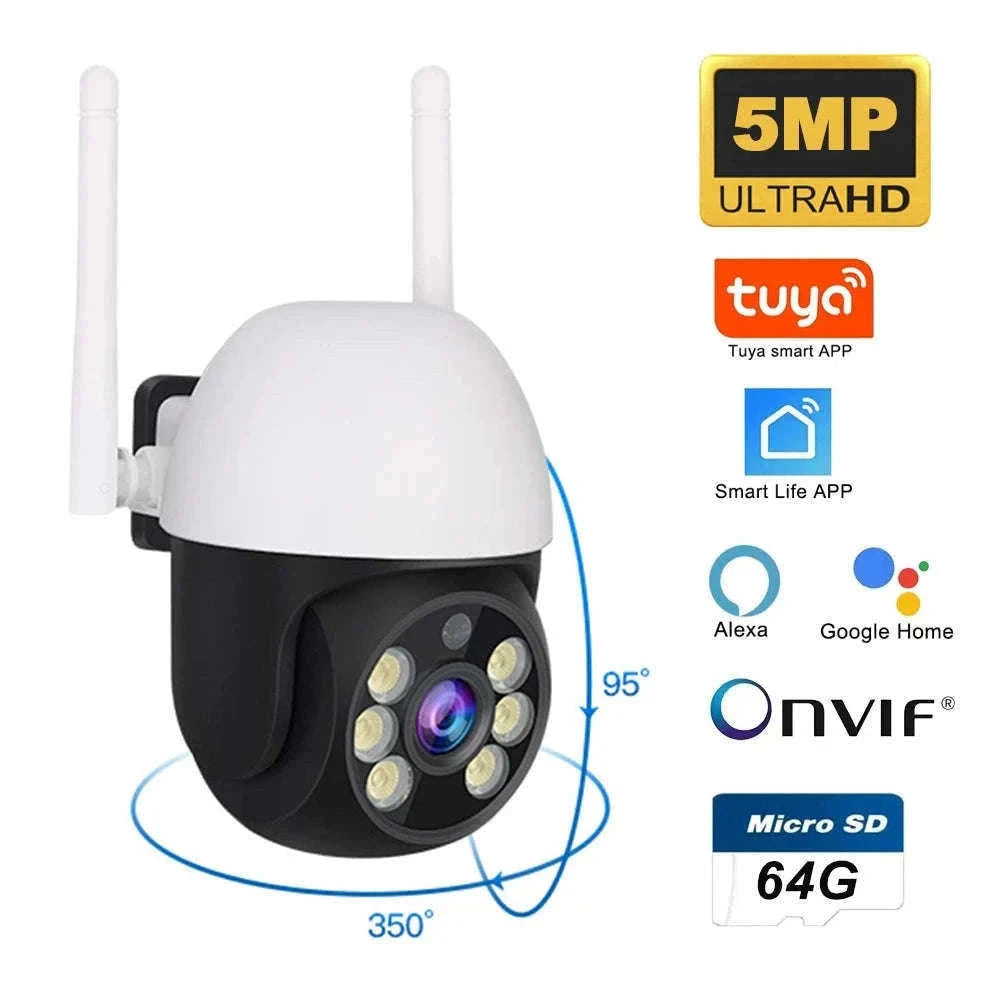 5MP PTZ WiFi Outdoor Security Camera with Auto Tracking & Night Vision-5MP and 32GB Card / EU Plug