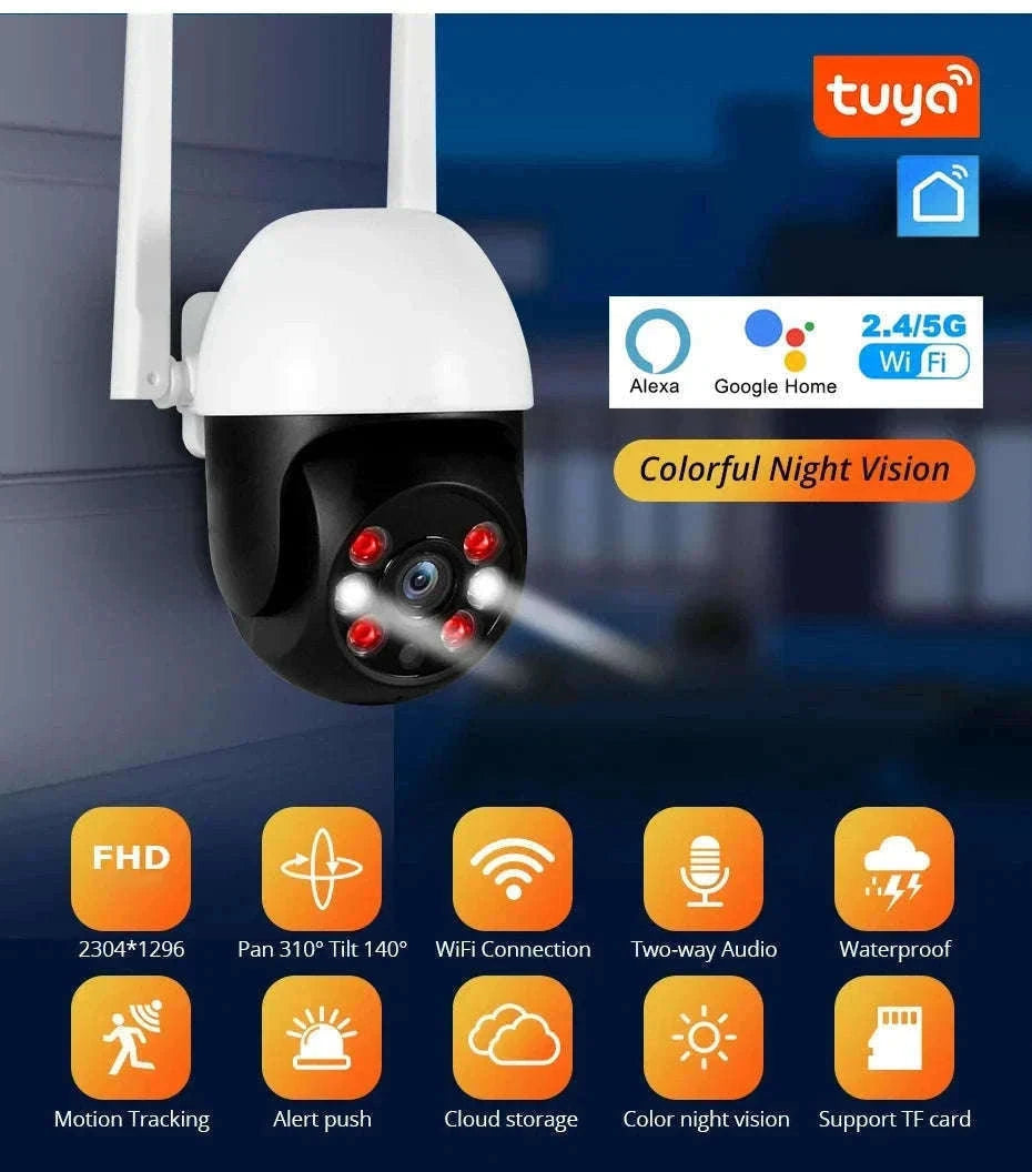 5MP PTZ WiFi Outdoor Security Camera with Auto Tracking & Night Vision-5MP and 32GB Card / EU Plug