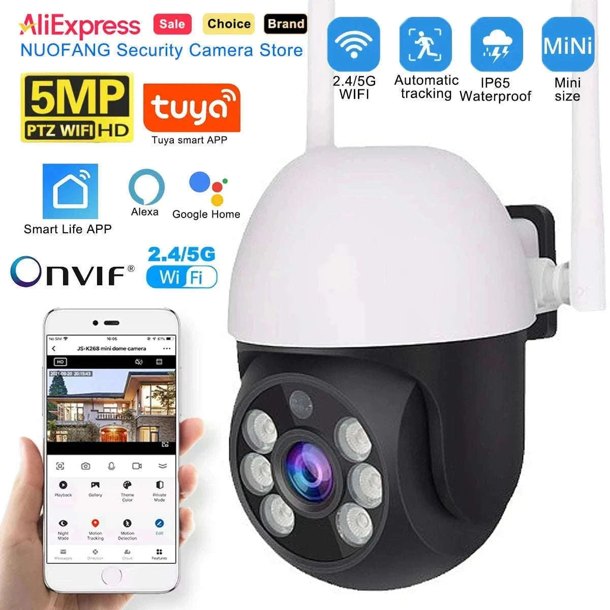 5MP PTZ WiFi Outdoor Security Camera with Auto Tracking & Night Vision-5MP and 32GB Card / EU Plug