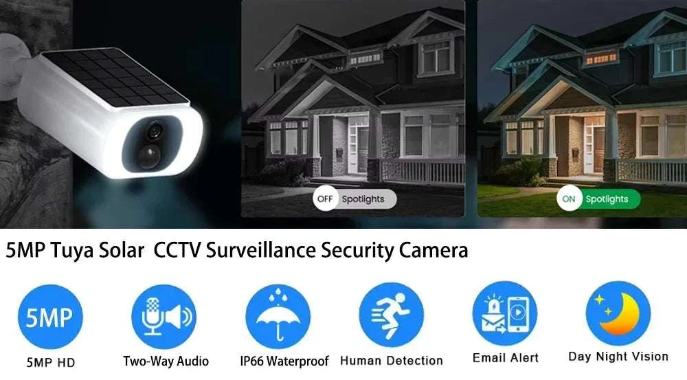 5MP Solar Security Camera Outdoor Wireless with Two-Way Audio-2 pcs cams no card