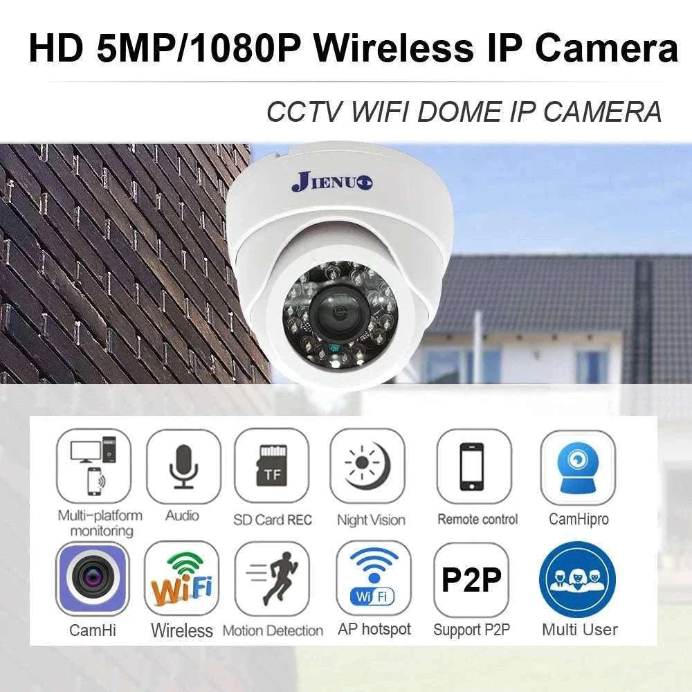 5MP WiFi Dome Security Camera with Night Vision & Motion Alerts-5MP Camera Add 128G / UK Plug / 8mm