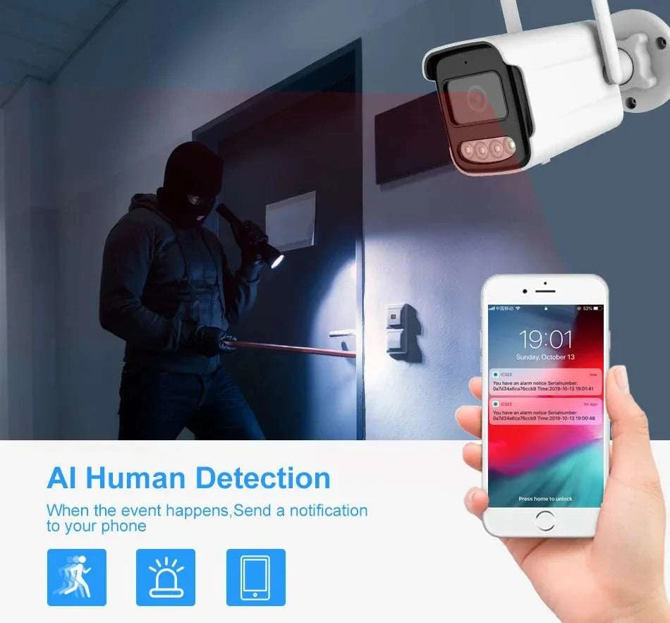 5MP WiFi Outdoor Security Camera with AI Detection & Night Vision-5MP add 64G Card / EU Plug