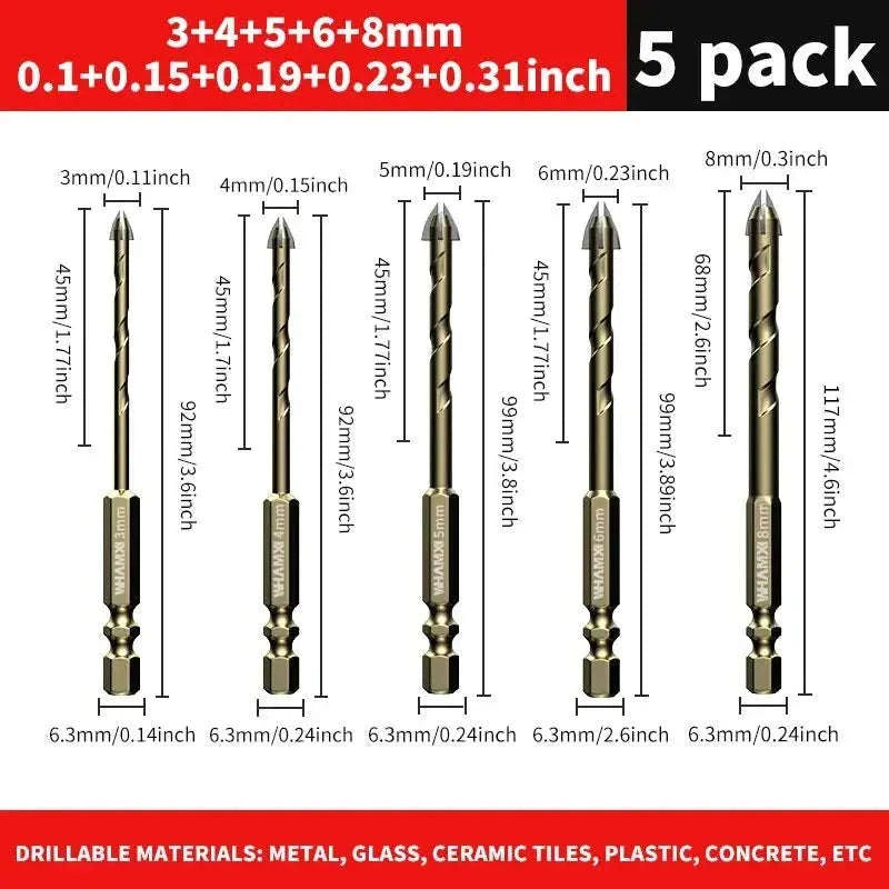5pcs/7pcs Tile Drill Bit Set 3–12mm-5PCs