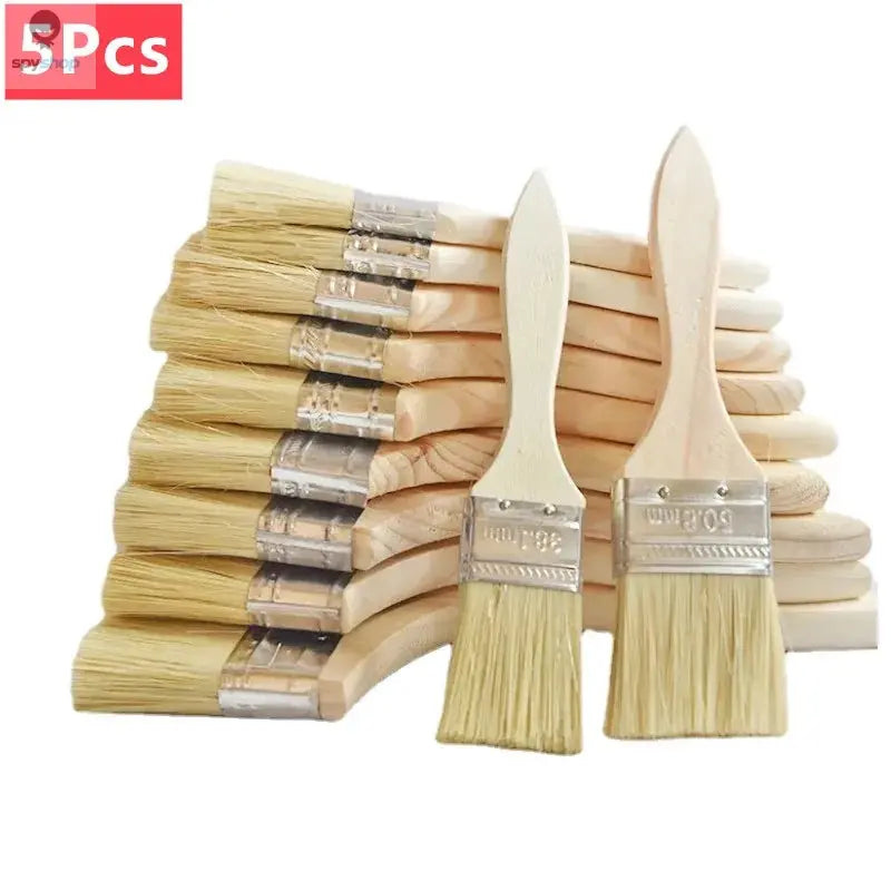 5pcs Paint Brush Wooden Handle BBQ Brush 1/2/4/5/6 Inch Soft Hair Painting Brushes for Wall and Furniture Paint Tool Set 