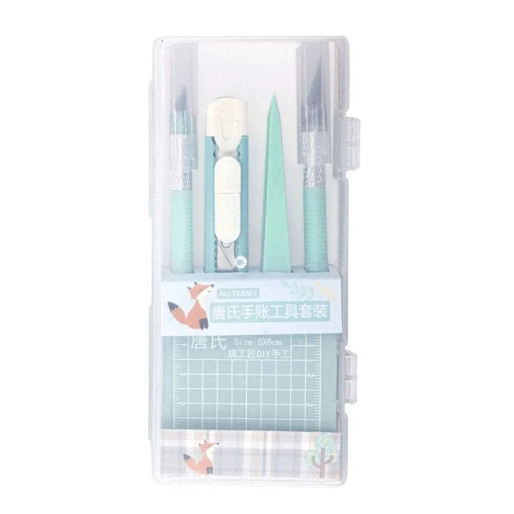 5pcs DIY Craft Cutting Tool Set with Knife, Tweezers & Mat-United States / As Shown