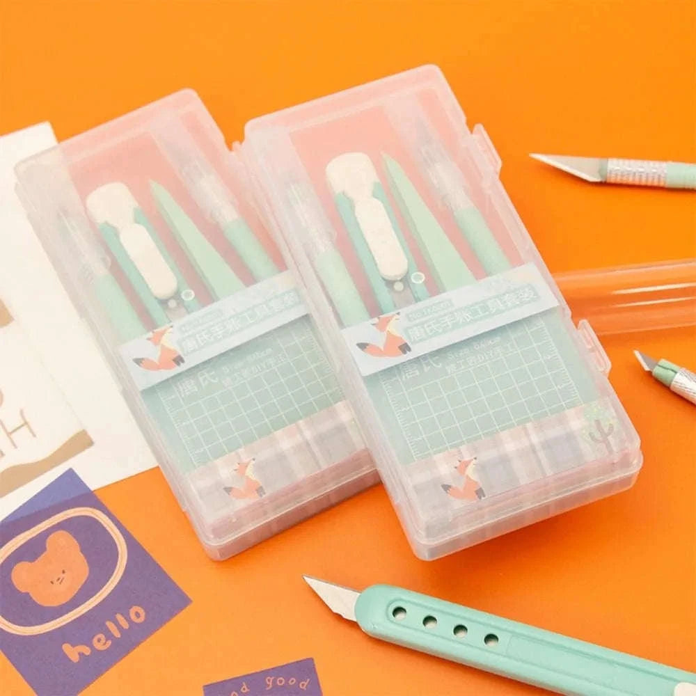 5pcs DIY Craft Cutting Tool Set with Knife, Tweezers & Mat-United States / As Shown