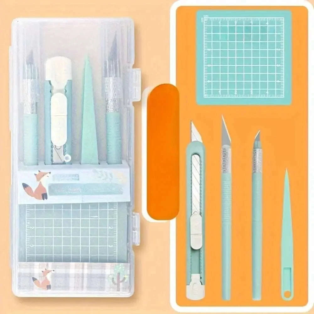 5pcs DIY Craft Cutting Tool Set with Knife, Tweezers & Mat-United States / As Shown