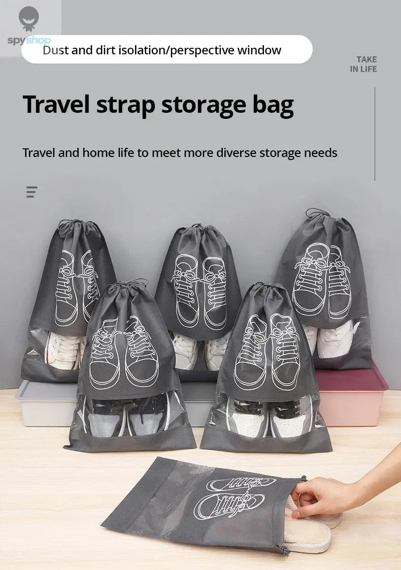 5pcs/set Shoe Storage Bag With Thickened Non-woven Fabric Strap Mouth Large Capacity Travel Waterproof Shoe Bag Moistureproof 