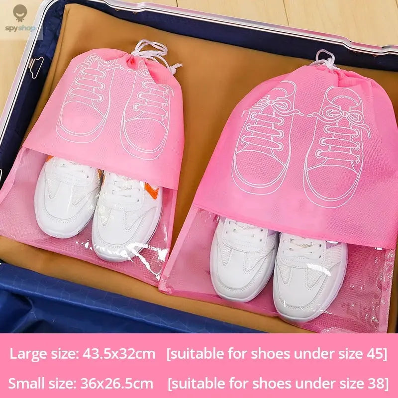 5pcs/set Shoe Storage Bag With Thickened Non-woven Fabric Strap Mouth Large Capacity Travel Waterproof Shoe Bag Moistureproof 