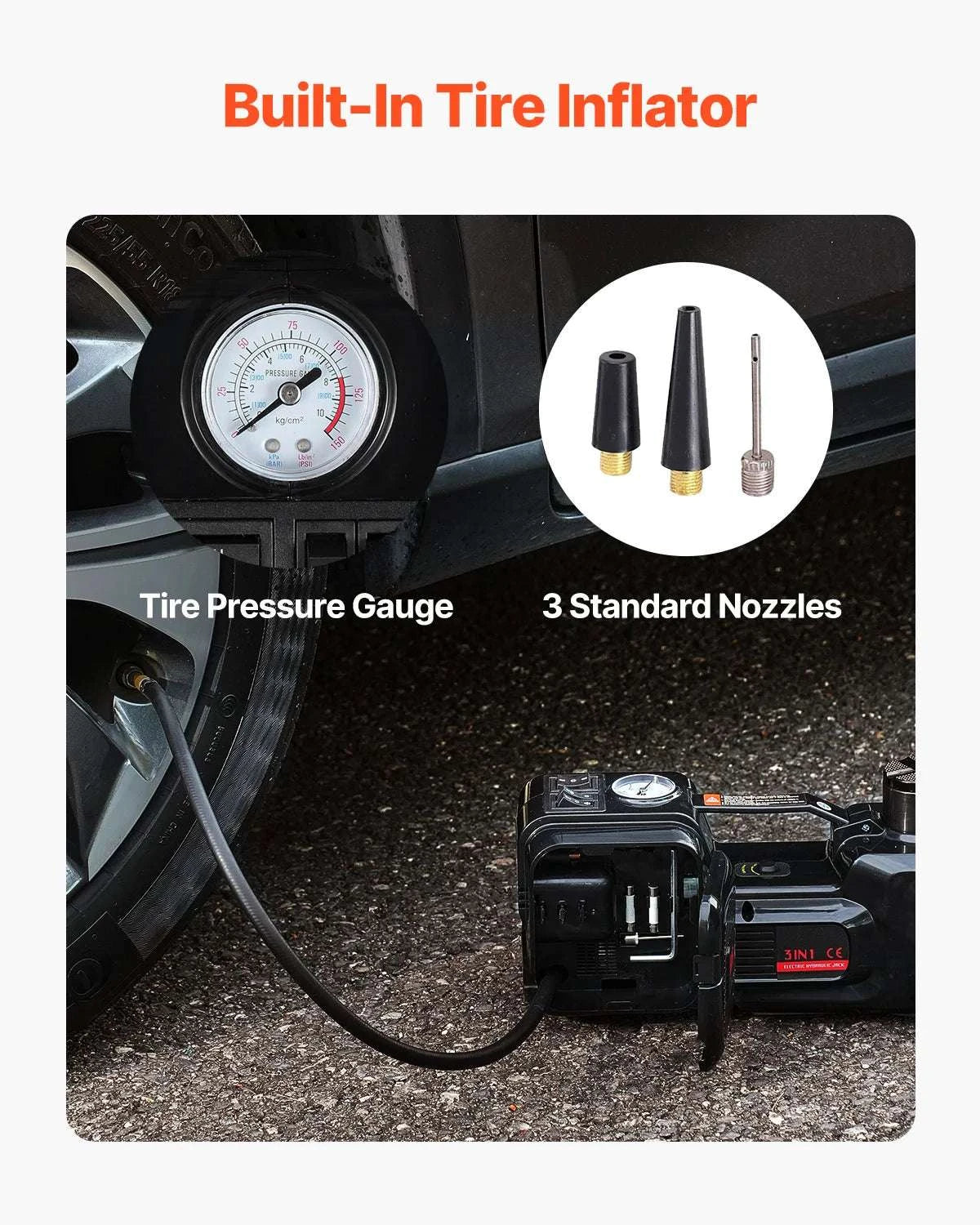 5T Electric Car Jack Kit with Impact Wrench, LED & Inflator-black / spain