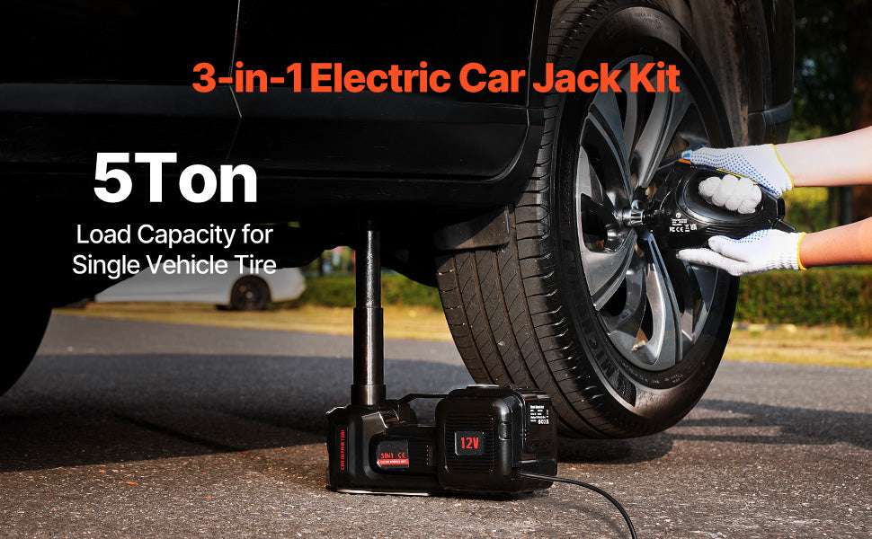 5T Electric Car Jack Kit with Impact Wrench, LED & Inflator-black / spain