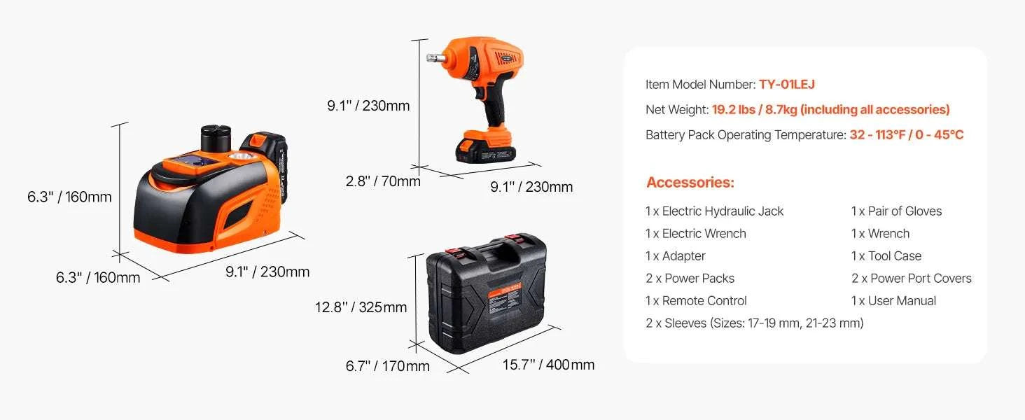 5T Electric Car Jack Kit with Impact Wrench, LED & Remote-5T / United States