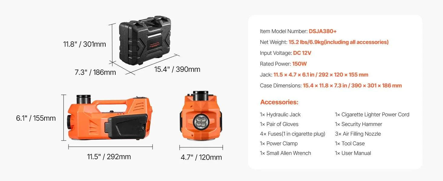 5T Electric Car Jack Kit with Inflator, Impact Wrench & LED Light-NO Impact Wrench / GERMANY