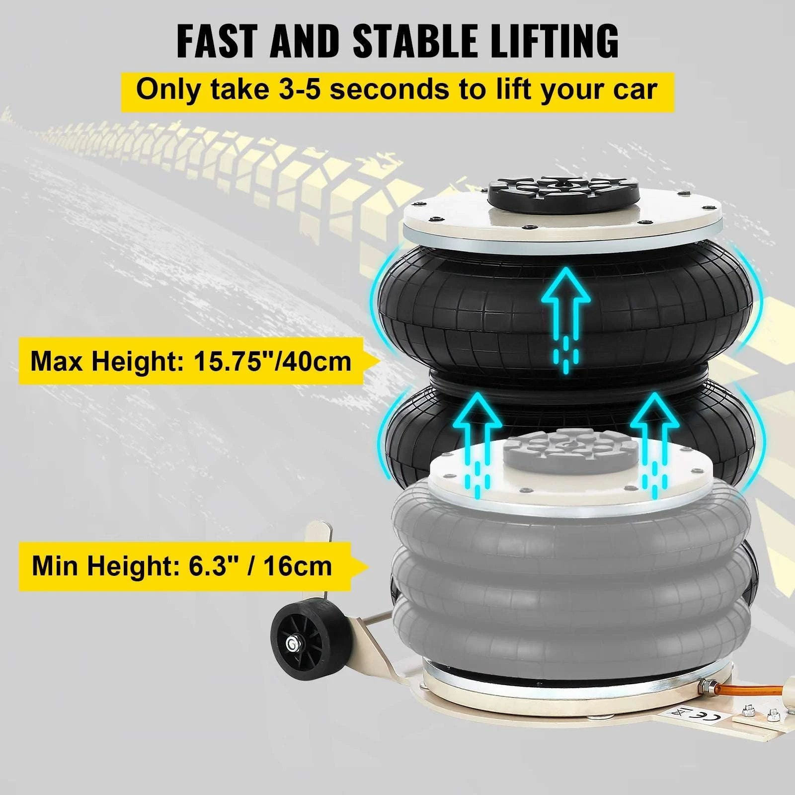 5T Pneumatic Car Jack 11000lbs Fast Lift Triple Airbag Jack-GERMANY