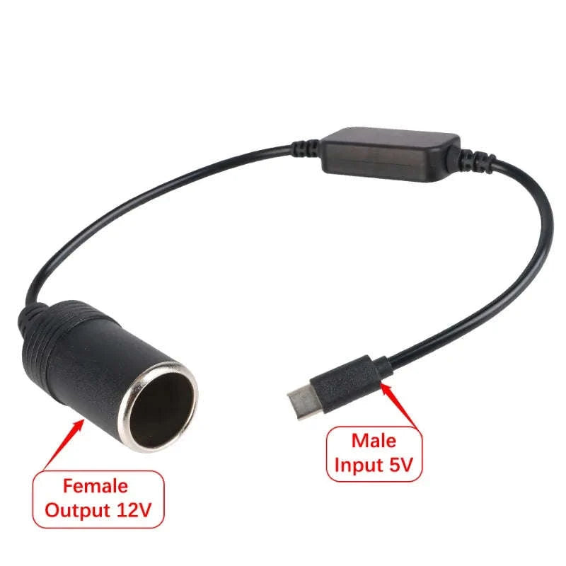 5V to 12V USB-C to Cigarette Lighter Socket Converter Cable-1pc / China Mainland