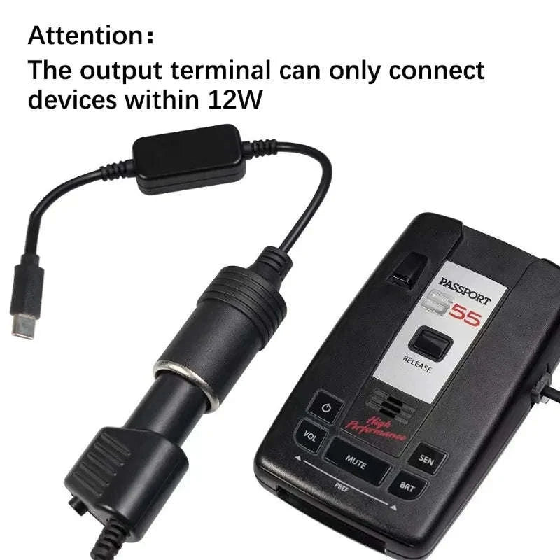 5V to 12V USB-C to Cigarette Lighter Socket Converter Cable-1pc / China Mainland
