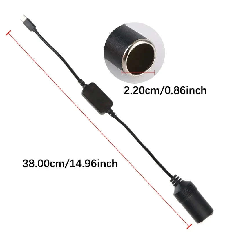 5V to 12V USB-C to Cigarette Lighter Socket Converter Cable-1pc / China Mainland