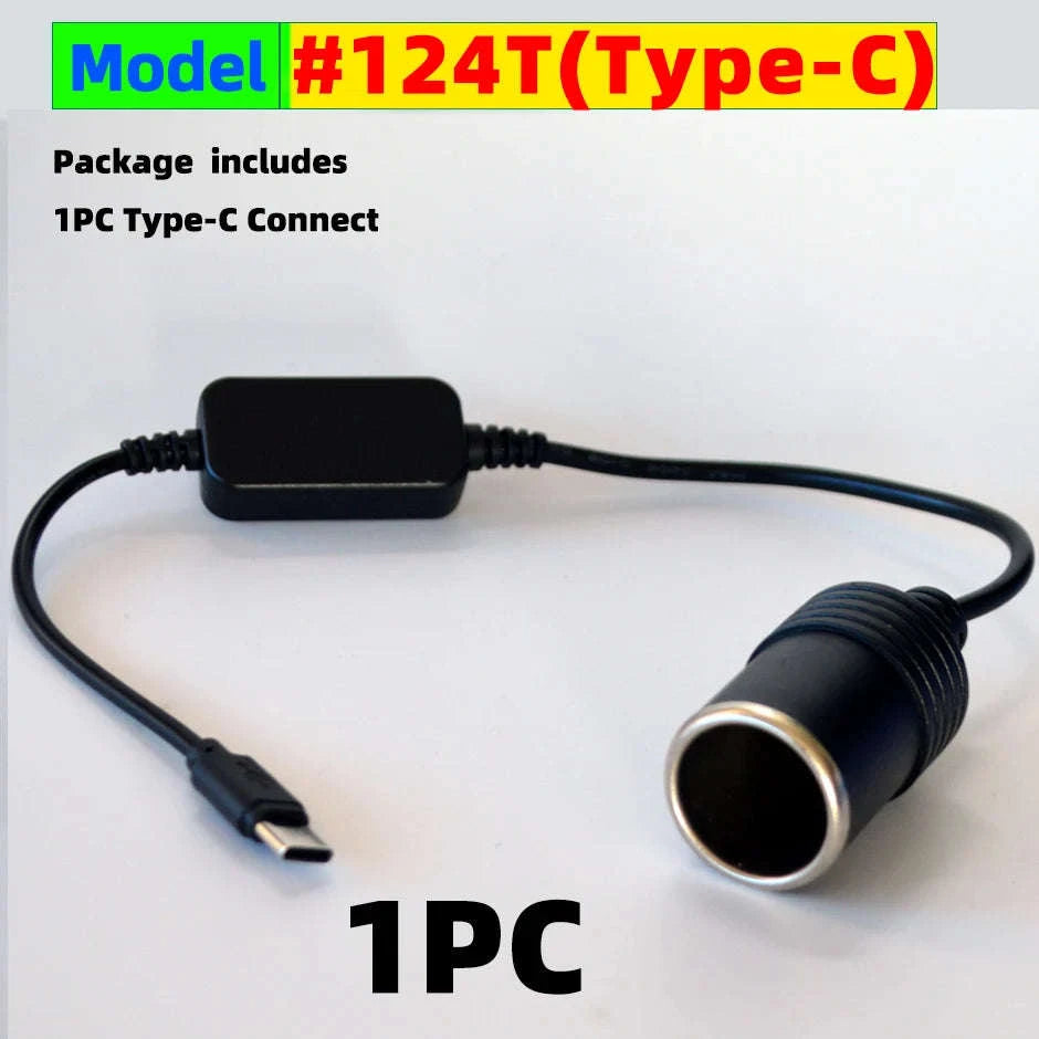 5V to 12V USB or Type-C Converter Cable for Cigarette Lighter Socket-Germany / 1PC Type-C Connect