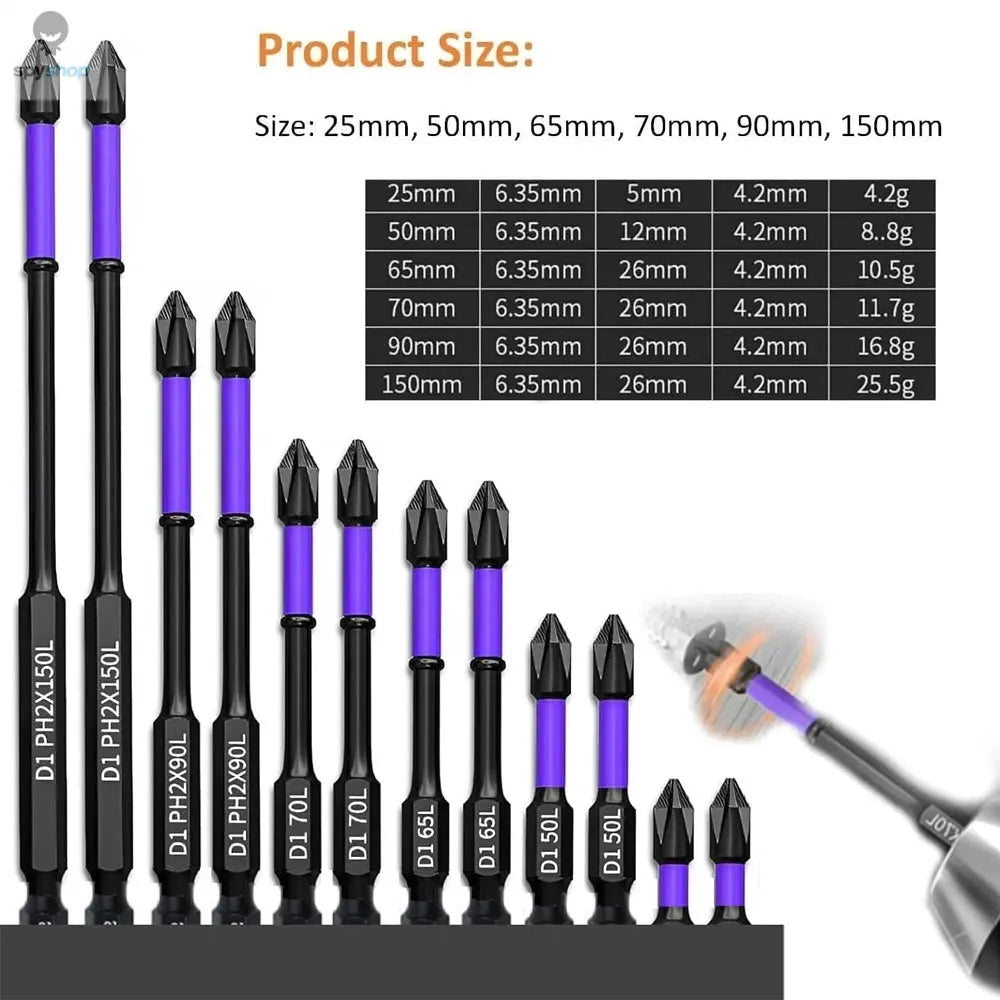 6/12 Pcs Magnetic Screwdriver Bits Non-slip Shockproof Phillips Impact Bits Hex Shank Alloy Steel Bits Suitable for Power Tools Spy-shop.com