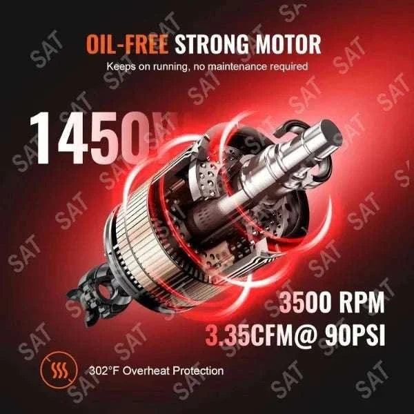 6.3 Gallon Oil-Free Air Compressor 2HP 3.35 CFM 90 PSI Quiet 70dB-8L