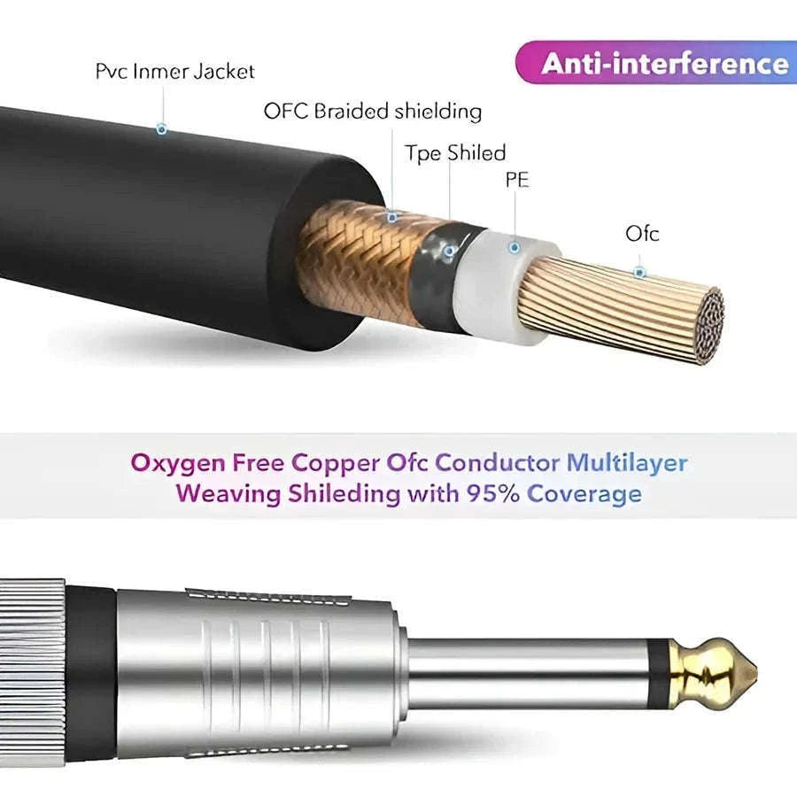 6.35mm 1/4" TS to XLR Male Microphone Cable for Amp & Mixer-Blue-TS to XLR Male / 2m