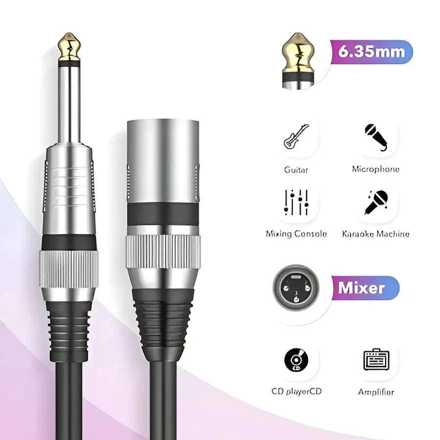 6.35mm 1/4" TS to XLR Male Microphone Cable for Amp & Mixer-Blue-TS to XLR Male / 2m