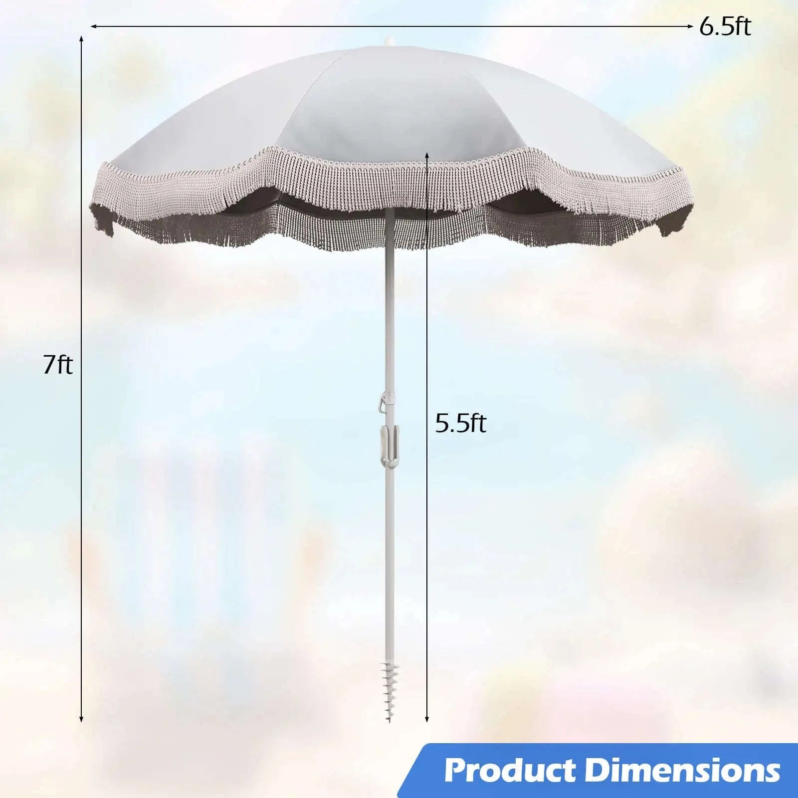 6.5 FT Patio Fringe Umbrella with Push-Button Tilt and Carry Bag-WHITE / United States