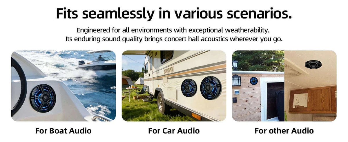 6.5 Inch Marine Coaxial Speaker with HIFI Light, IP66 Waterproof, 1pc-Default Title