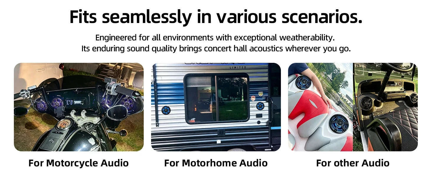 6.5 Inch Marine Coaxial Speaker with HIFI Light, IP66 Waterproof, 1pc-Default Title