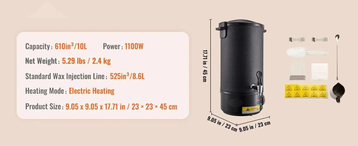 6.5L Wax Melter with Spout & 9-Level Temperature Control-Black 10L / United States