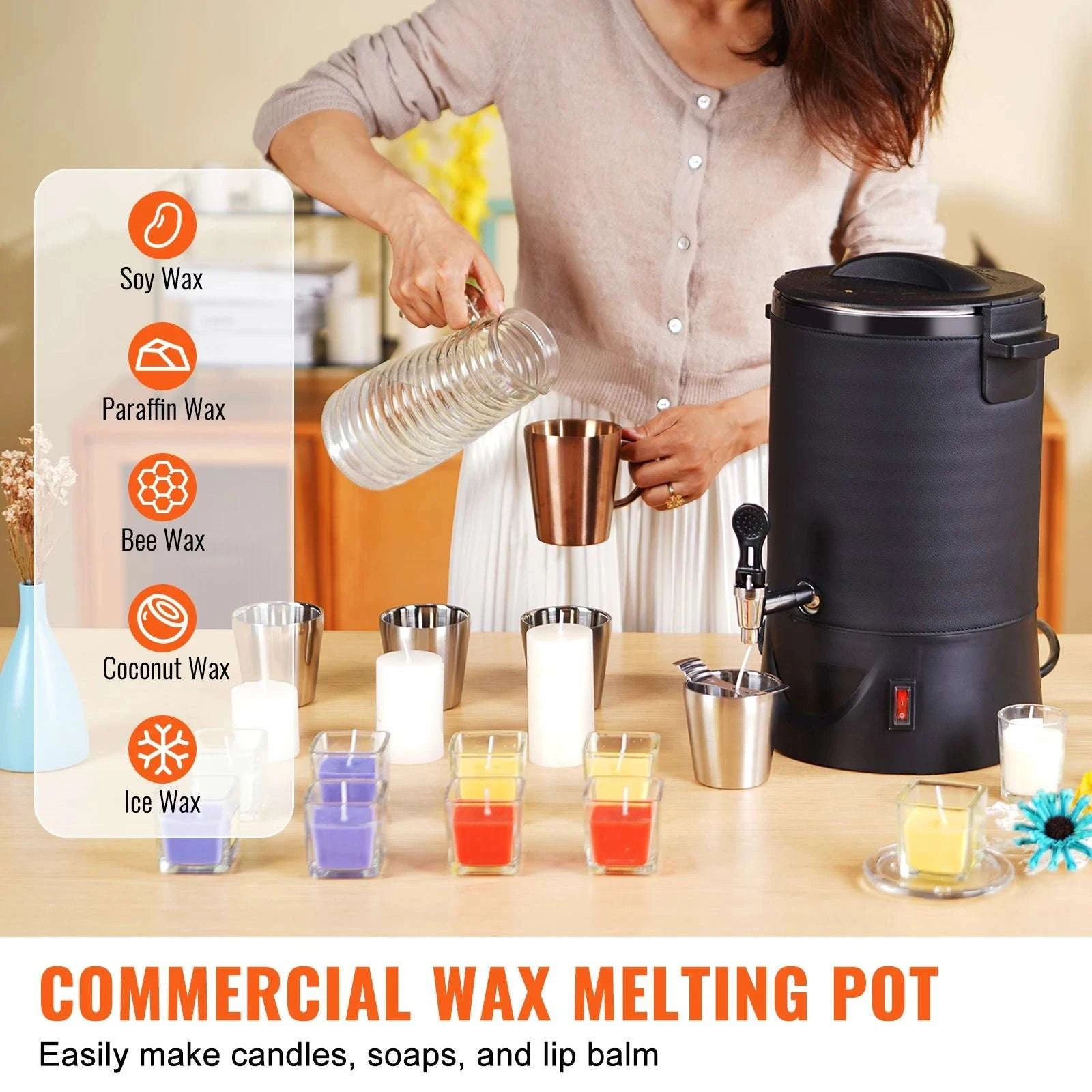 6.5L Wax Melter with Spout & 9-Level Temperature Control-Black 10L / United States