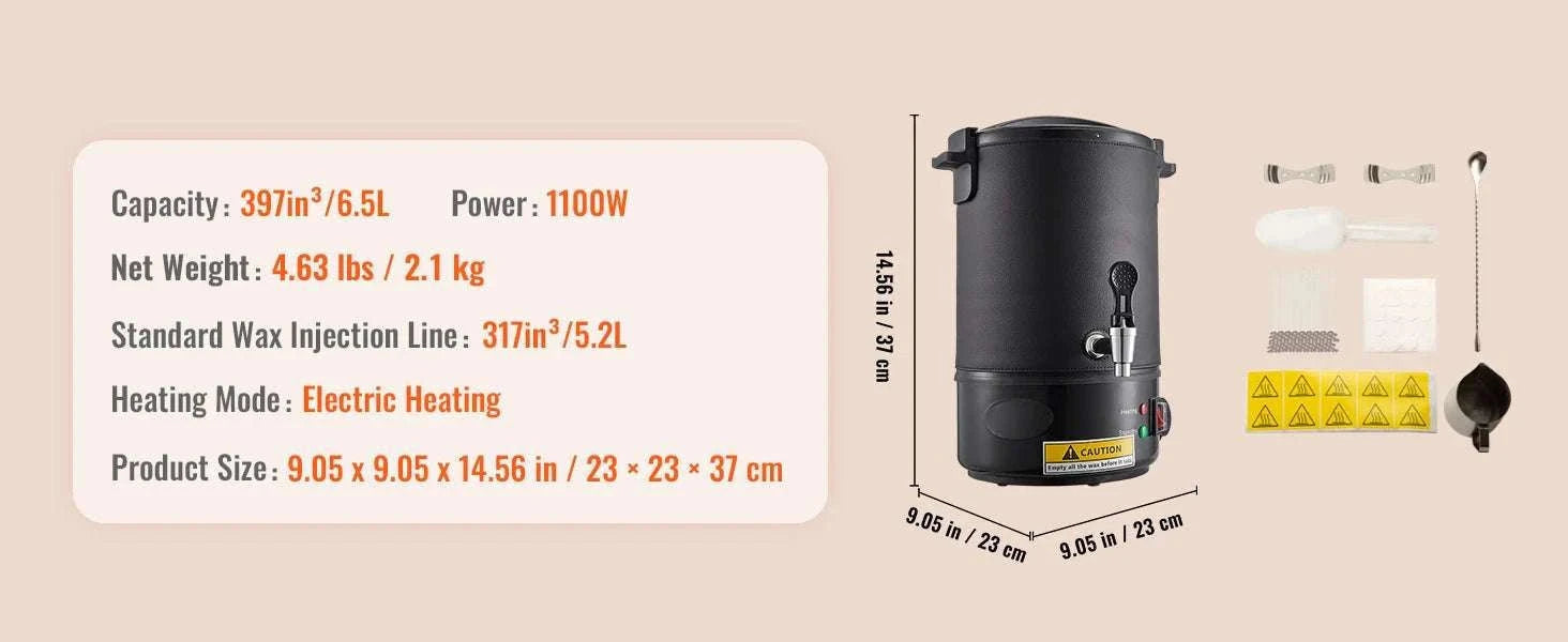 6.5L Wax Melter with Spout & 9-Level Temperature Control-Black 10L / United States