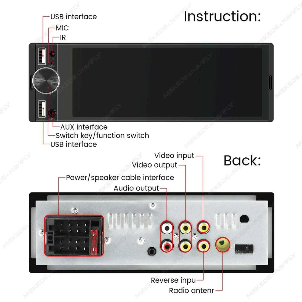 6.86" 1DIN Car Stereo with Wireless CarPlay, Android Auto & BT-OD2