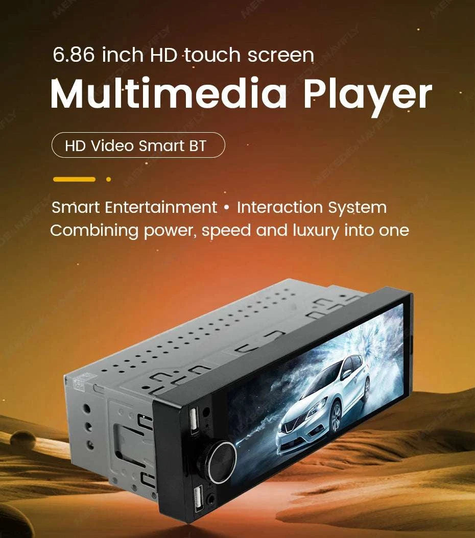 6.86" 1DIN Car Stereo with Wireless CarPlay, Android Auto & BT-OD2