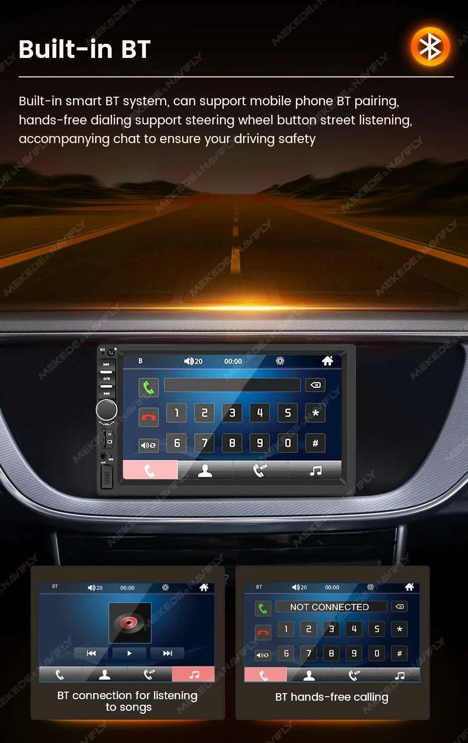 6.86" 1DIN Car Stereo with Wireless CarPlay, Android Auto & BT-OD2
