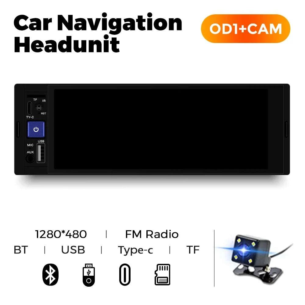 6.86" 1DIN Car Stereo with Wireless CarPlay, Android Auto & BT-OD2