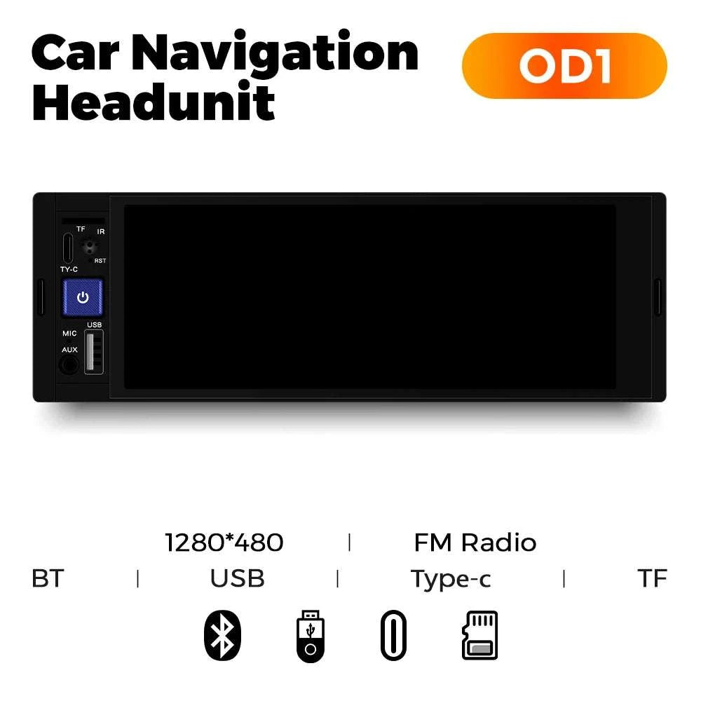 6.86" 1DIN Car Stereo with Wireless CarPlay, Android Auto & BT-OD2