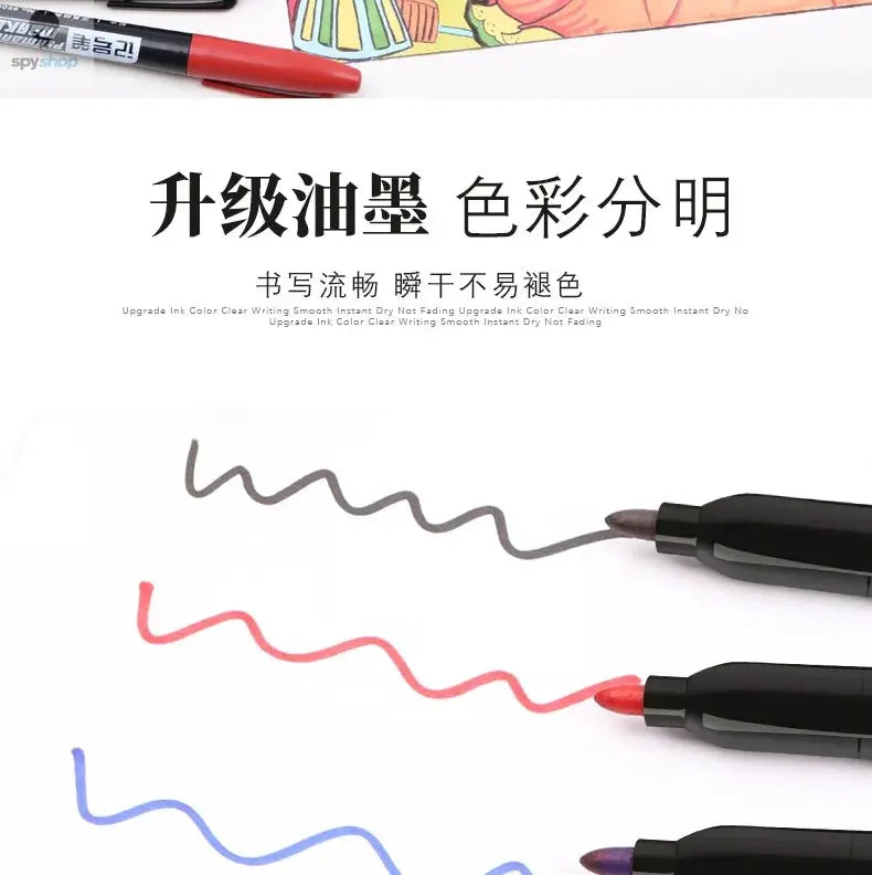 6 PCS Permanent Marker Pen Manga Drawing Markers Black Blue Red Waterproof Ink Sketch Pens Stationery Art School Supplies Spy-shop.com