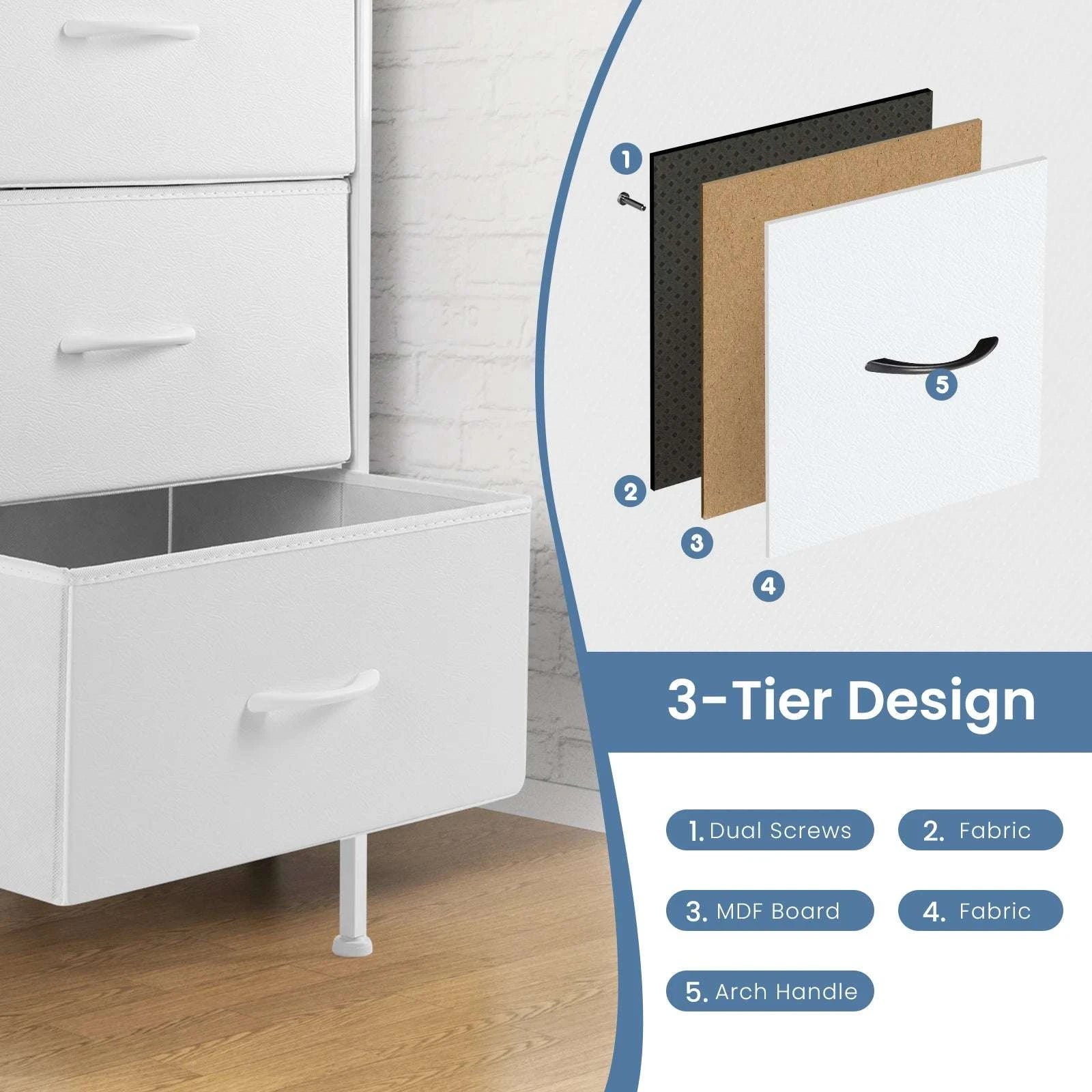 6 Drawer Fabric Nightstand with Metal Frame and Wooden Top-black / United States